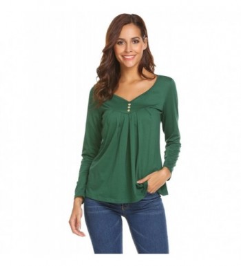 Womens Long Sleeve Pleated Front A Line Flare Hem Tunic Tops - Dark ...