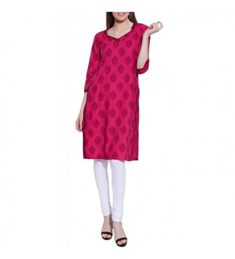 Sleeve V neck Magenta Print Cotton