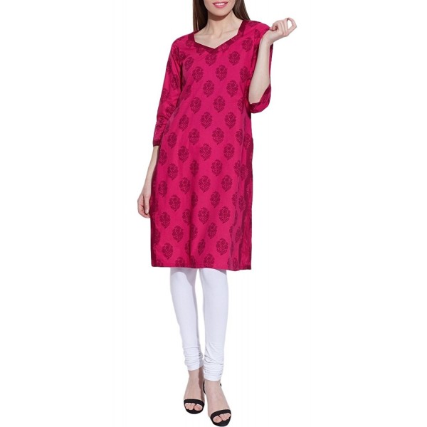 Sleeve V neck Magenta Print Cotton