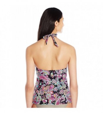 Women's Paisley High Neck Keyhole Tankini - Black - CE12LDQJBPV