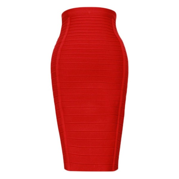 Women's High Waist Elastic Rayon Bandage Pencil Skirt - Red - C612EONX61Z