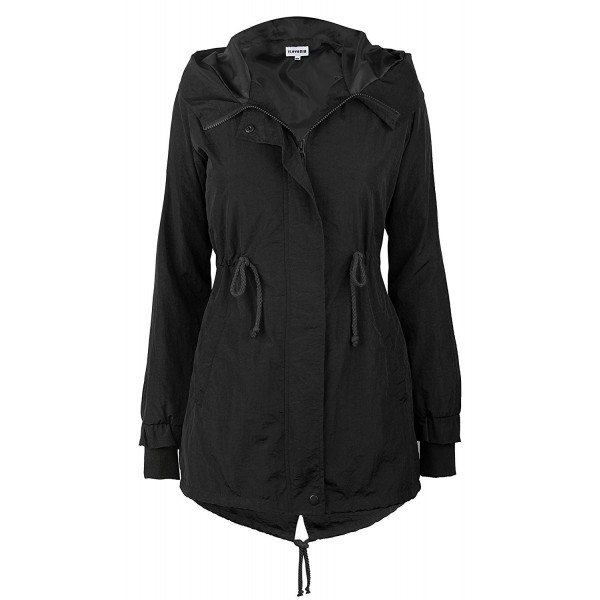 Women's Military Jacket Rain Trench With Hood - Black - CU18442KKWS