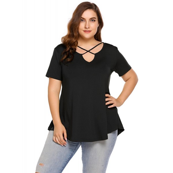 Women's Deep V Neck Tee Shirts Long Sleeve Cross Wrap Plus Size Tops ...