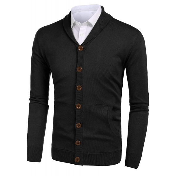 Mens Pocket Cardigan Knitwear Long Sleeve Shawl Collar Elbow Patch Slim ...