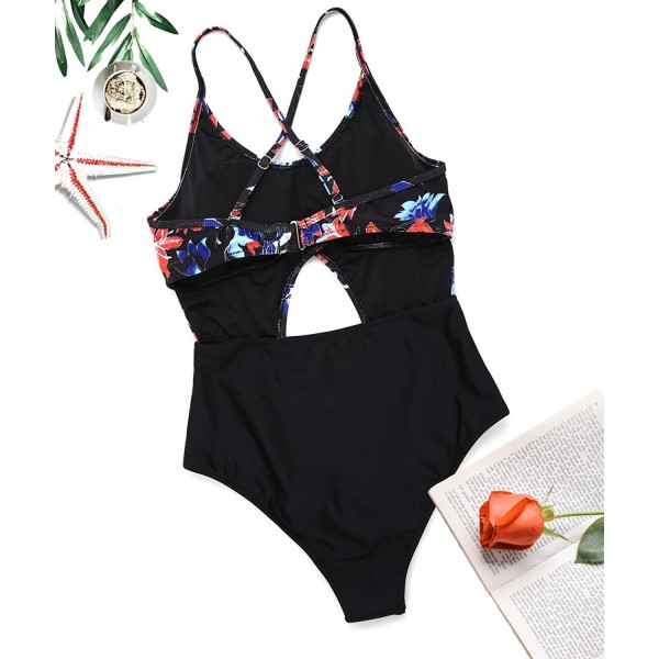 Floral Print One Piece Swimsuit- Cut Out Cross Back Bathing Suit for ...