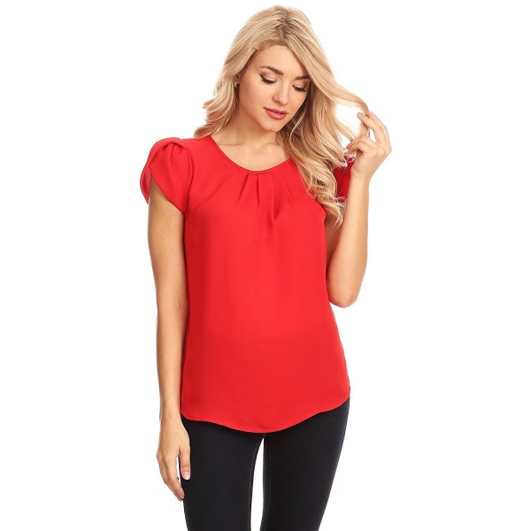 VIA JAY's Basic Casual Simple Short Sleeve Blouse TOP - Tomato Red ...