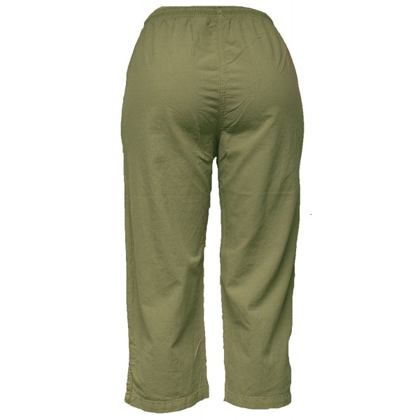 Women's Plus Size Cotton sheeting Capri Pants - Olive Green - CA185XEN7WY