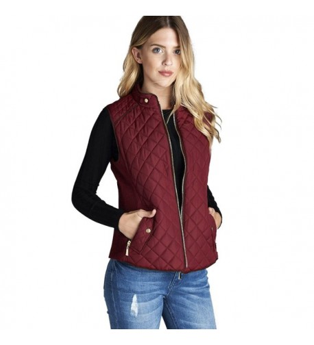 Quilted Padding Details Pockets Burgundy
