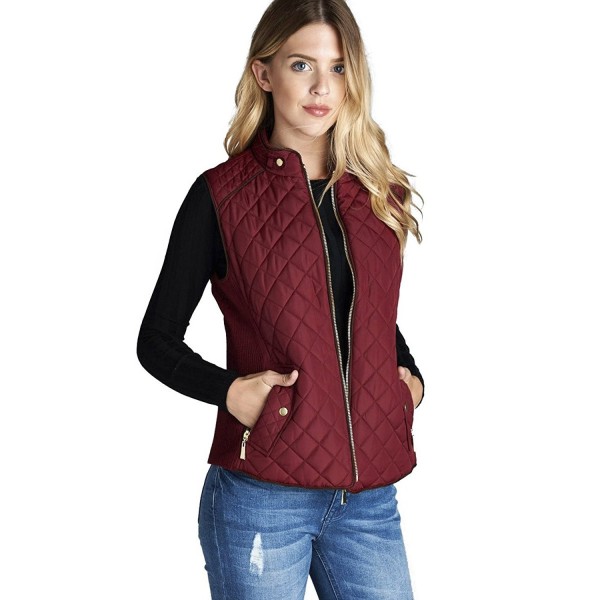 Quilted Padding Details Pockets Burgundy