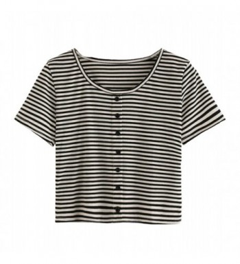 Verdusa Womens Striped T shirt Buttons