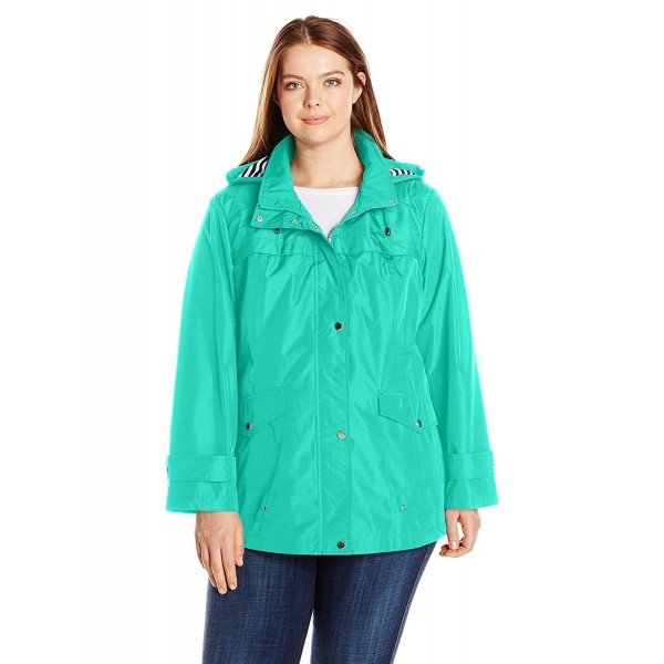 Women's Plus Size Water Resistant Jacket With Striped Print - Jade ...