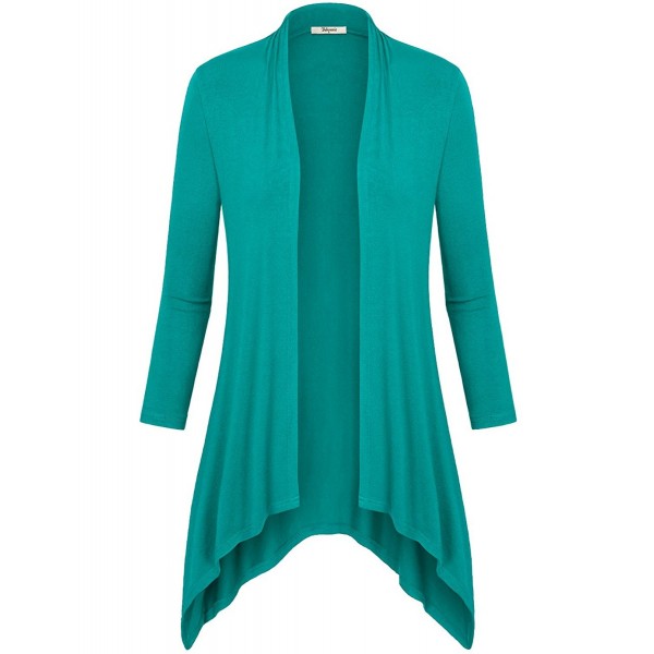 Women 3/4 Sleeves Open Draped Knitted Basic Cardigans - Green - CP17XWEWRYD