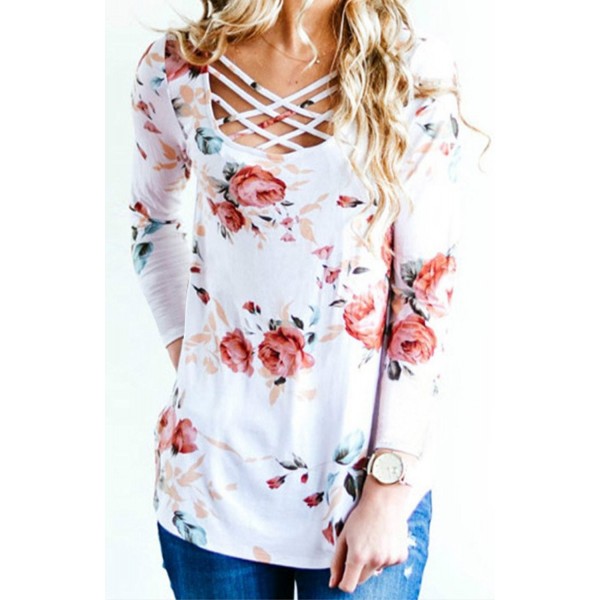 Artfish Crisscross Floral Sleeve T Shirts