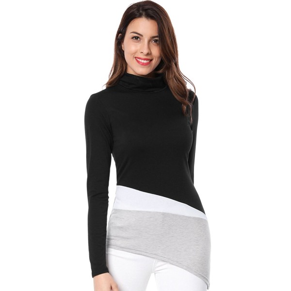 Women's Asymmetric Hem Slim Fit Color Block Top - Black - C81898R9IA9