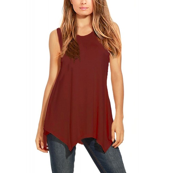 Women's Solid Basic Flowy Tank Tops Summer Sleeveless Tunic - Wine Red ...