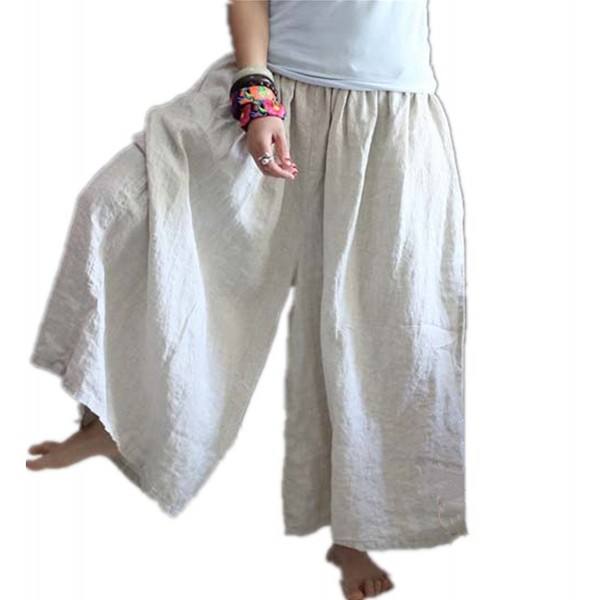 P56 Women Casual Loose Wide Leg Pants 100% Linen Low Crotch Elastic ...