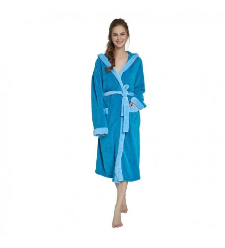 Womens Hooded Bathrobe OUFANG TURQUOISE