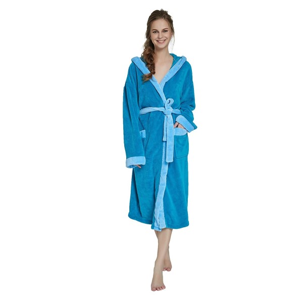 Womens Hooded Bathrobe OUFANG TURQUOISE