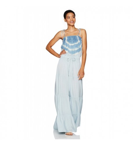 Creme Womens Tiered Belted Jumpsuit
