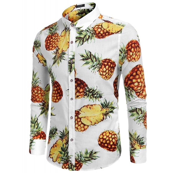 Men's Pineapple Print Hawaiian Long Sleeve Tropical Button Down Shirt ...