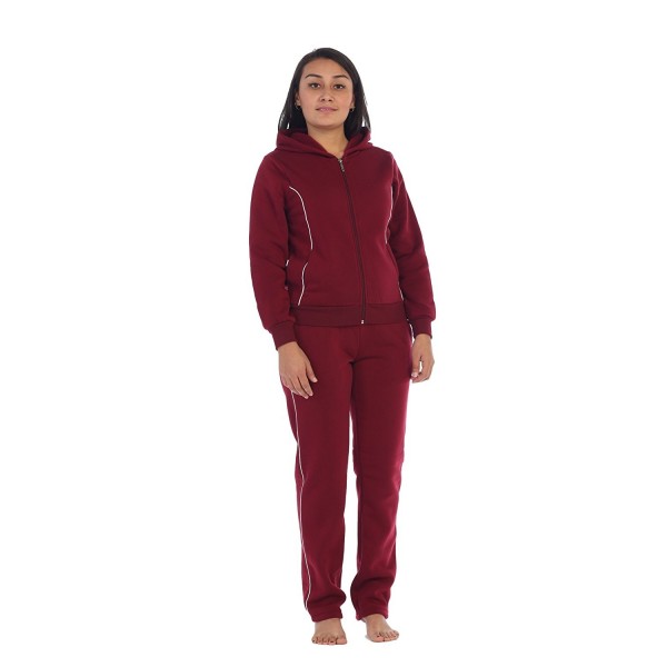 Women Fleece Sweatsuit Set - Burgundy - CV18CCX3YLW