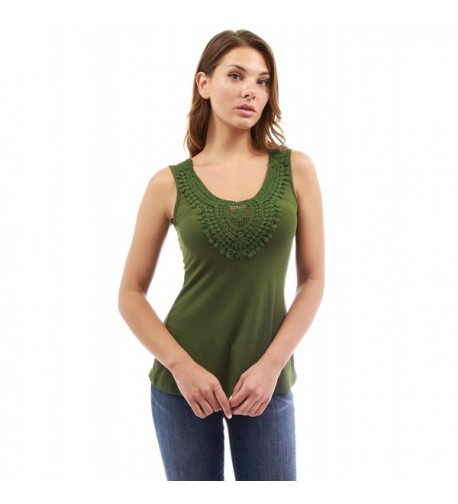 PattyBoutik Womens Crochet Inset Olive