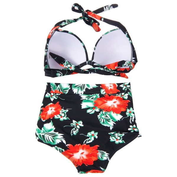Women's Retro Halter Floral High Waist Bikini Swimwear Two Piece ...