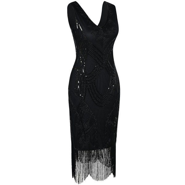 Women's 1920s Gatsby Art Deco Beads Fringed Cocktail Flapper Dress ...