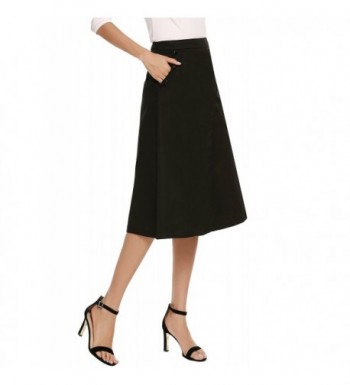 Womens Office Work Party A Line Flared Midi Lady Long Skirts - Black ...