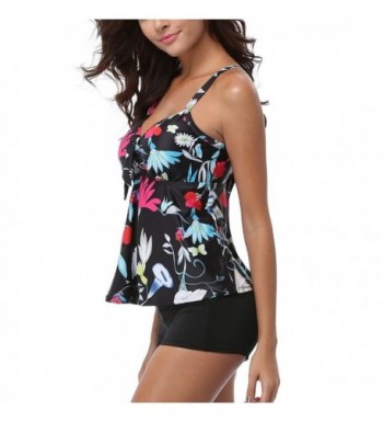 Women's Floral Tankinis With Shorts Two Piece Tie Front Swimsuit ...