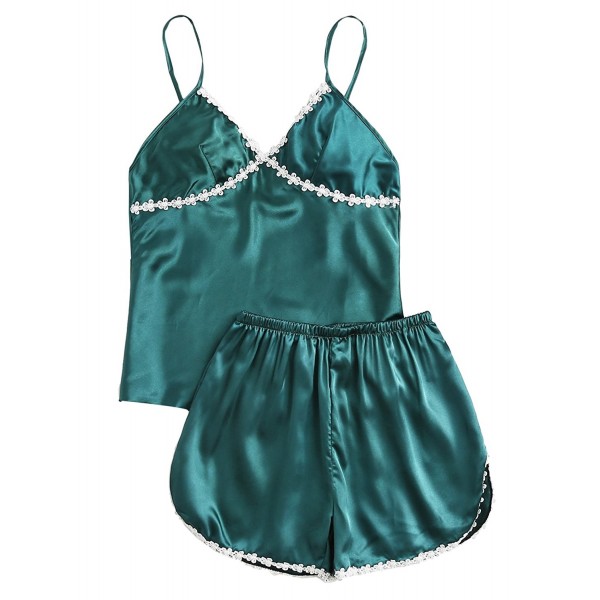 Women's Lace Trim Cami And Shorts Casual Cute Pajama Set - Green ...