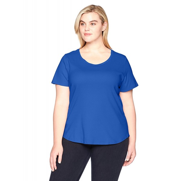 Women's Plus Size Scoop Neck 1x1 Rib Knit Cotton Short Sleeve Tee ...