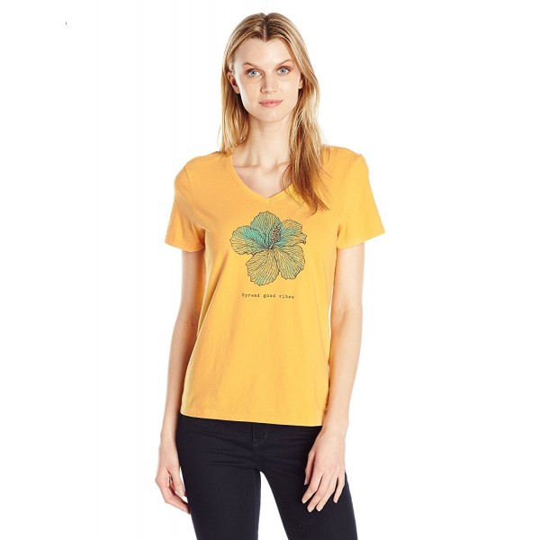 Womens Crusher Vee Good Vibes Hibiscus - Golden Yellow - CX12KNEQGGB