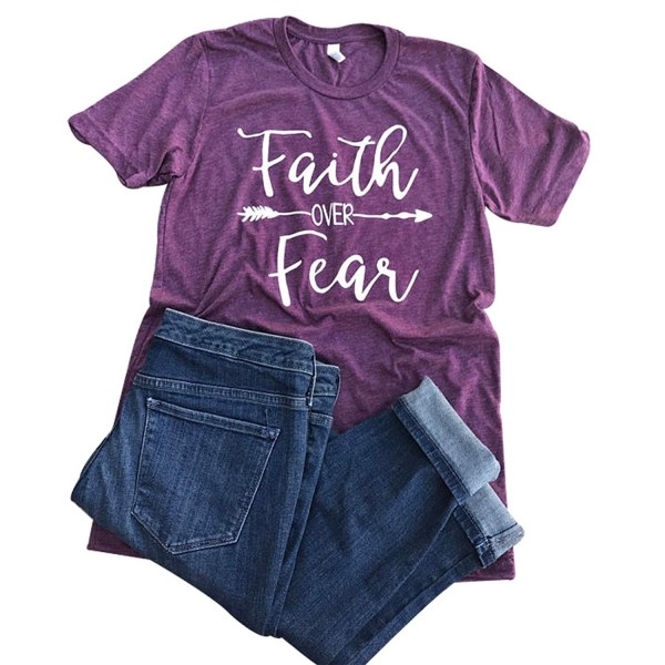 Womens Faith Letters Sleeve Purple