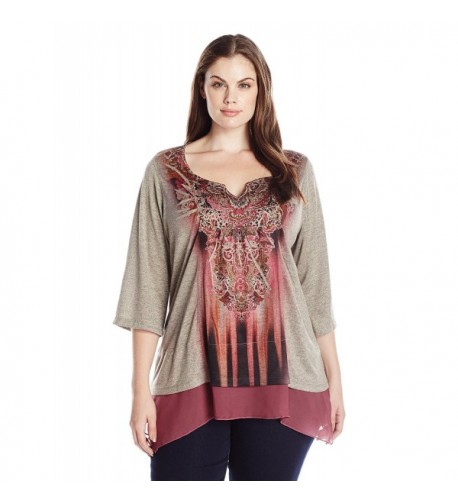 OneWorld Womens Sleeve Printed Chiffon