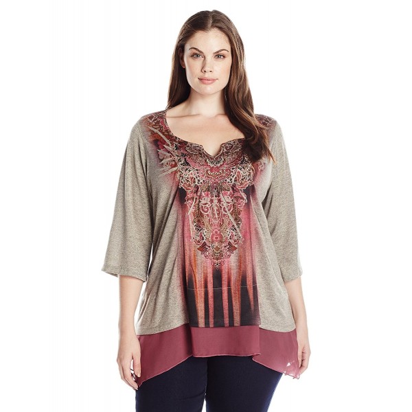 OneWorld Womens Sleeve Printed Chiffon