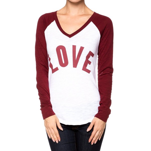 Baseball Contrast Sleeve V neck Burgundy