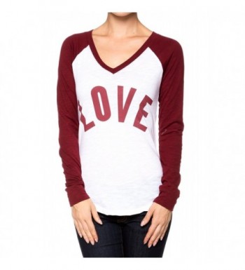 Baseball Contrast Sleeve V neck Burgundy