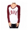 Baseball Contrast Sleeve V neck Burgundy