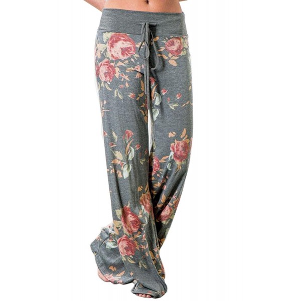 Women's High Waist Casual Floral Print Drawstring Wide Leg Pants ...