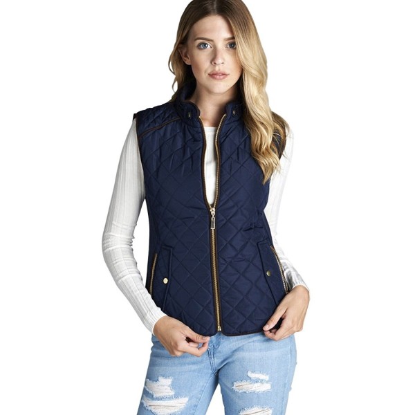 Quilted Padding Vest With Suede Piping Details Sizes from S-3XL - Dark