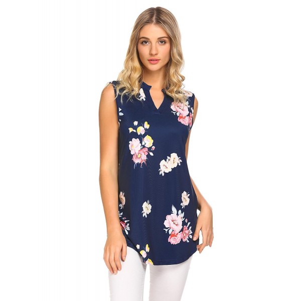 Women's Casual V Neck Sleeveless Floral Tunic Blouse Shirts Tank Tops ...