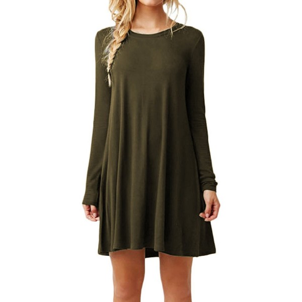 Women's Long Sleeves Round Neck Solid Loose Casual T-Shirt Dress XS-4XL ...