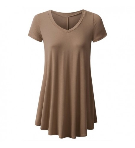 YMING V Neck Sleeves T Shirt Dress Coffee