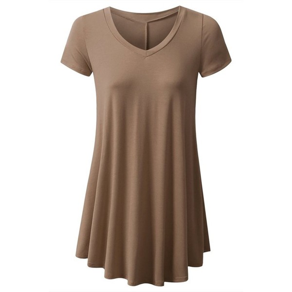 YMING V Neck Sleeves T Shirt Dress Coffee