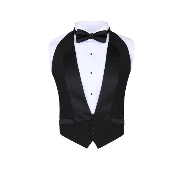 Men's Classic Formal 100% Wool Black Backless Tuxedo Vest Includes Bow ...