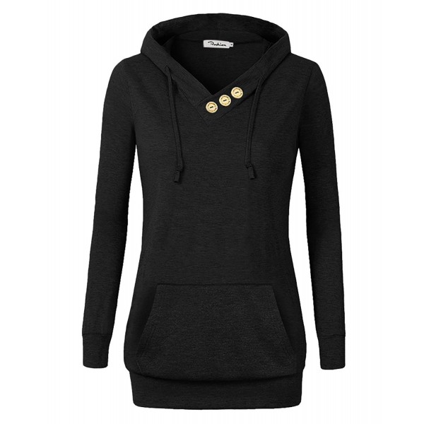 Women's Long Sleeve Button V-Neck Pockets Sweatshirts Pullover Hoodies ...