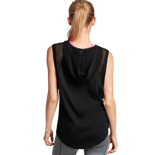 Women's Casual Mesh Splice Sleeveless See Through Hoodies Shirt Yoga ...