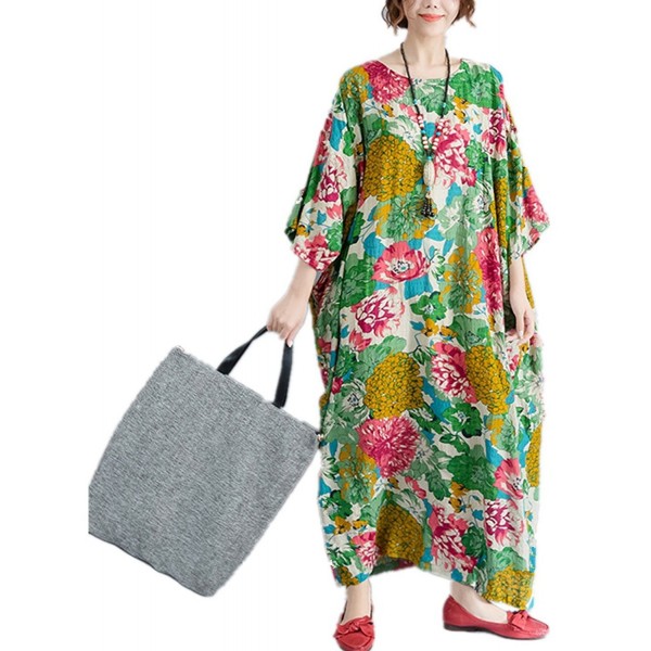 YESNO Floral Caftan Cotton Bat Wing