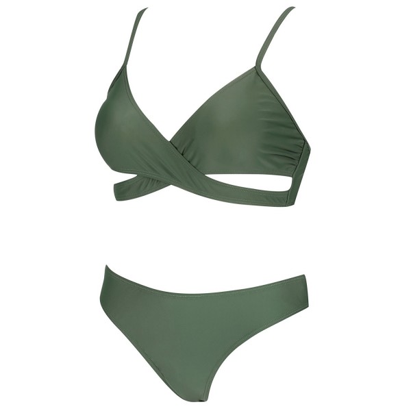 Sexy Green Solid V Neck Cut Out Wrap Bikini Bathing Suits For Women ...